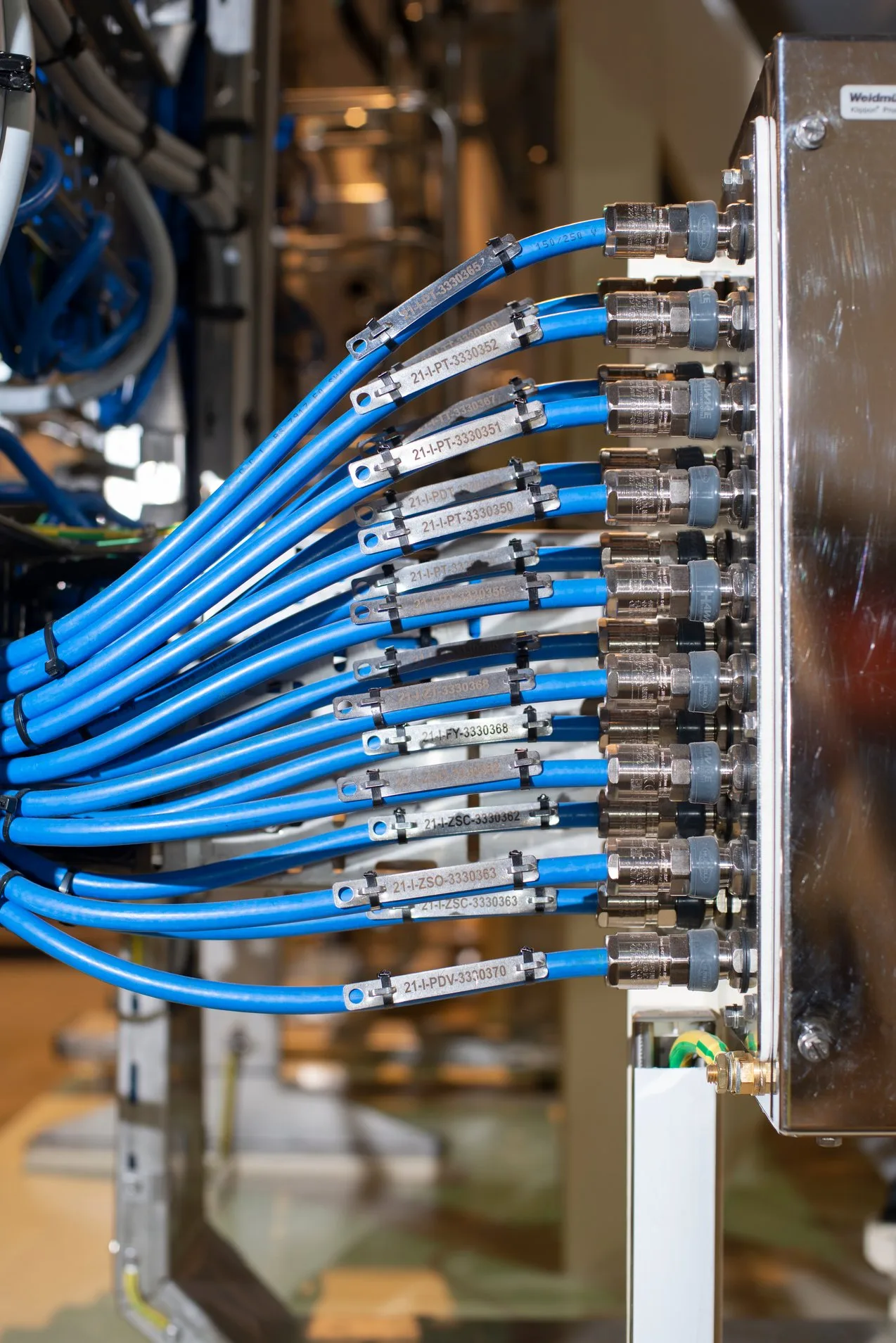 Labeled instrumentation cable bundle terminated into a telemetry cabinet